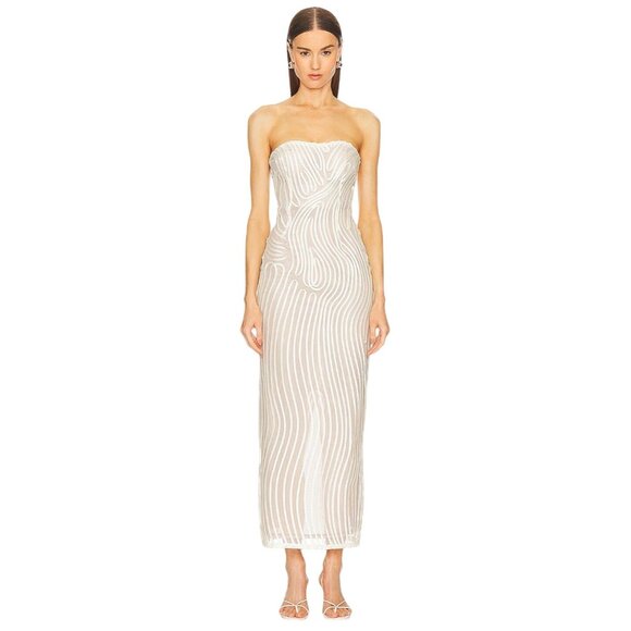 Michael Costello x REVOLVE Opal Midi Dress in Ivory Beige XSmall New Womens - Picture 1 of 9